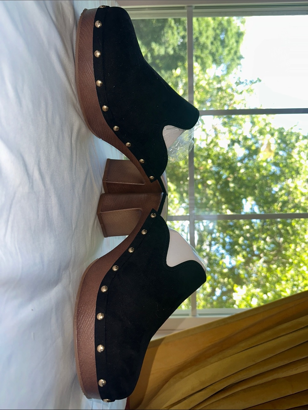 Qupid Black Studded Block Heel Platform Mules